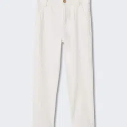 Mango Kids Girls Off White Pure Cotton Straight Fit Sustainable Trousers-image-76