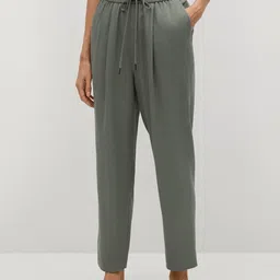 MANGO Women Green Regular Fit Solid Regular Trousers-image-39