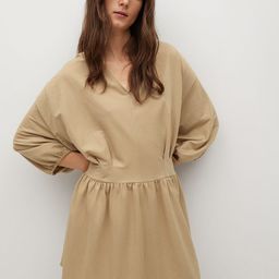MANGO Women Beige Solid A-Line Dress With Puff Sleeves-image-45