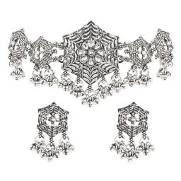 I Jewels Silver Plated Oxidised Jewellery Set for Women-image-1