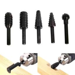 5-Piece Burr Drill Bit Set, Rasp Chisel Bit 1/4" 6mm Shank, Woodworking Carving Rotary Cutting Tools, Black image 5