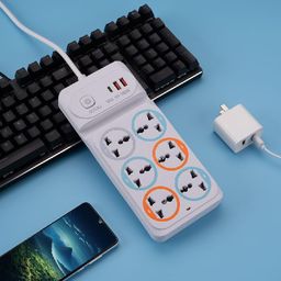 mifaso Power Strip with 6 Universal Sockets with Child Security + 2 USB Ports + 1 Type-C Port, High Temperature Fuse Protector, 1800W with 2 Meter Cable(2 USB 6 Plug New White) image 3