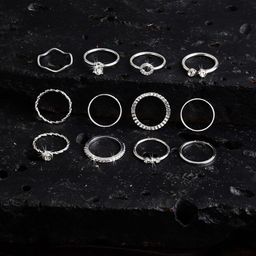 Accessorize London Women Set Of 12 Silver Crystal Finger Rings-41