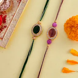 Voylla Set Of 2 Stone-Studded & Beaded Thread Rakhi-16