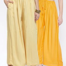 Clora Creation Pack-2 Women Yellow & Cream-Coloured Flared Knitted Palazzos-image-60