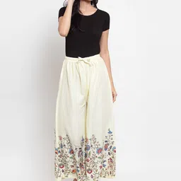 Clora Creation Women Off White & Red Pack Of 2 Floral Printed Knitted Palazzos image 5