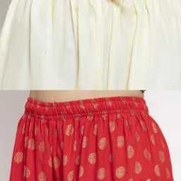 Clora Creation Women Off White & Red Pack Of 2 Floral Printed Knitted Palazzos image 3