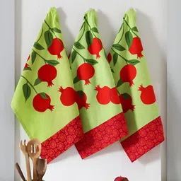 TARAN LIVING 3-pcs Green & Red Printed Cotton Kitchen Towels-1