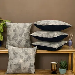 TARAN LIVING Beige & Black 5 Pcs Printed Square Cushion Covers-34