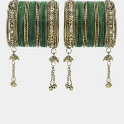 Anouk Green Brass Set Of 56 Stones-Studded Bangles-image-4