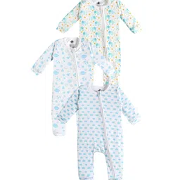 The Mom Store Infant Baby Pack of 3 Printed Zipper Cotton Sleepsuits-6