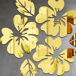 Wall1ders Gold Toned Flower & Leaf Acrylic Mirror Wall Stickers-42