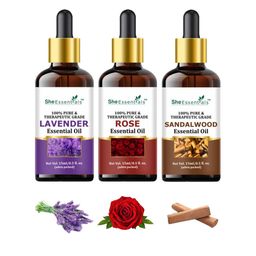 She Essentials Set Of 3 Sandalwood Rose Lavender Essential Oil - 15ml Each-15