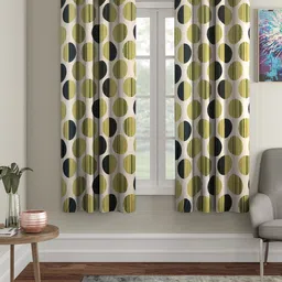 Cortina Olive Green & Black 2 Pieces Geometric Printed Window Curtains-9