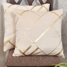 Clasiko Set Of 2 Cream Geometric Printed Velvet Square Cushion Covers-16