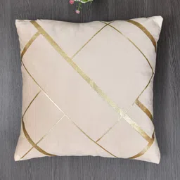 Clasiko Cream & Gold-Toned Set of 4 Geometric Velvet Square Cushion Covers-image-51