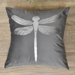 Clasiko Grey & Silver-Toned Set of 2 Butterfly Velvet Square Cushion Covers-picture-26