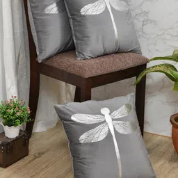 Clasiko Grey & Silver-Toned Set of 3 Quirky Velvet Square Cushion Covers-image-36