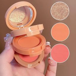 HARSHLOVE 3 in 1 face blusher + highlihger with mini compact palette | travel friendly mini face blush and highlihter palette image 1