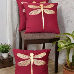 Clasiko Maroon & Gold-Toned Set of 3 Quirky Velvet Square Cushion Covers-image-34