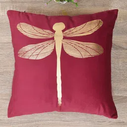Clasiko Red & Gold-Toned Set of 4 Butterfly Velvet Square Cushion Covers-23