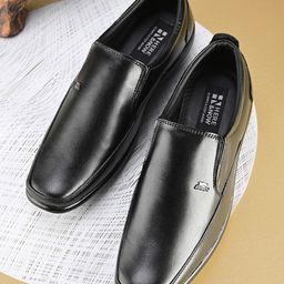 HERE&NOW Men Black Round Toe Leather Formal Slip-On Shoe-image-46