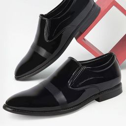 FAUSTO Men Textured Round Toe Formal Slip-On Shoes-image-94