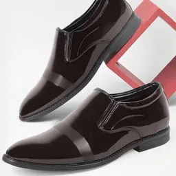 FAUSTO Men Textured Round Toe Formal Slip-On Shoes-image-82