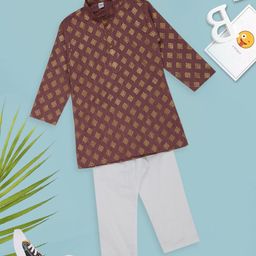 MeeMee Boys Ethnic Motifs Printed Pure Cotton Straight Kurta With Pyjamas-29