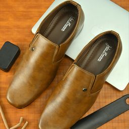John Karsun Men Tan Brown Solid Formal Slip-Ons-image-70