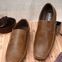 John Karsun Men Tan Brown Solid Formal Slip-Ons-picture-42