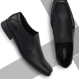 FAUSTO Men Black Solid Plus Size Genuine Leather Formal Slip-Ons-picture-44