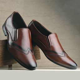 House of Pataudi Men Perforated Formal Slip-On Shoes-image-80