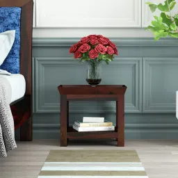 woodenmood Simple Solid Wood Bedside Table in Walnut Finish-picture-44