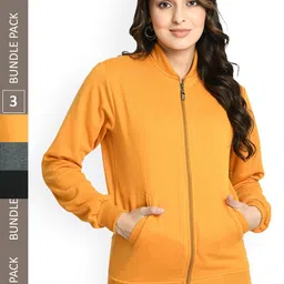 IndiWeaves Pack Of 3 Fleece Lightweight Longline Bomber Jacket-picture-35
