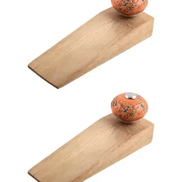 Indianshelf Brown & Orange Colored 2 Pieces Textured Ceramic Wood Door Stopper-35