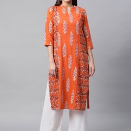 IRIDAA JAIPUR Women Orange & White Ethnic Motifs Printed Kurta-image-74