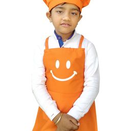 SWITCHON Orange & White Smiley Printed Waterproof Apron with Elasticated Cap-12