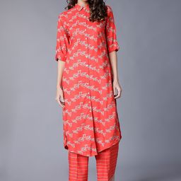 Vishudh Women Orange & Grey Printed Kurta with Palazzos-image-86