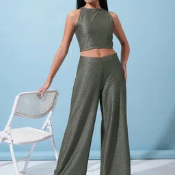 Tokyo Talkies Printed Sleeveless Crochet Top With Trousers Co-Ords-image-99