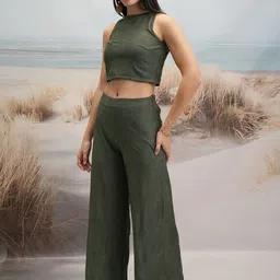 Tokyo Talkies Sleeveless Crochet Crop Top With Palazzo Co-Ords-picture-15