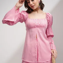 ESPYR By Tokyo Talkies Women Solid Ruched Top & Shorts Co-Ord Set-image-48