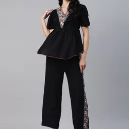 vibes by deebaco DEEBACO Floral-Embroidered Peplum Top With Trousers-picture-27
