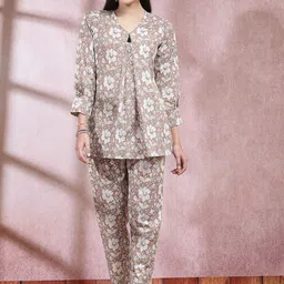Stylum Floral Printed Pure Cotton Tunic & Trousers-picture-0