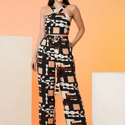 Globus Black Geometric Printed Top With Trousers-image-67