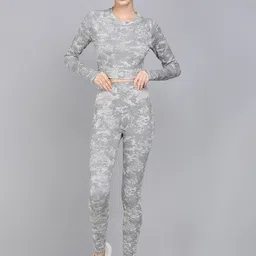 KOBO Camouflage Printed Sweat Wicking Long Sleeves Sport Top & Tights Tracksuit-image-33
