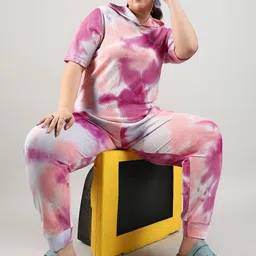 Instafab Plus Tie-Dye Hooded Neck T-Shirt With Joggers-image-18