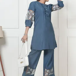 Kaftanize Embroidered Tunic & Trousers Co-Ord Set image 5