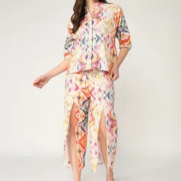 Pannkh Printed Mandarin Collar Short Sleeves Shirt With Trouser-image-79