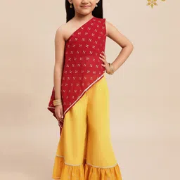 AHALYAA KIDS Girls Embellished One Shoulder Top With Palazzos-image-79